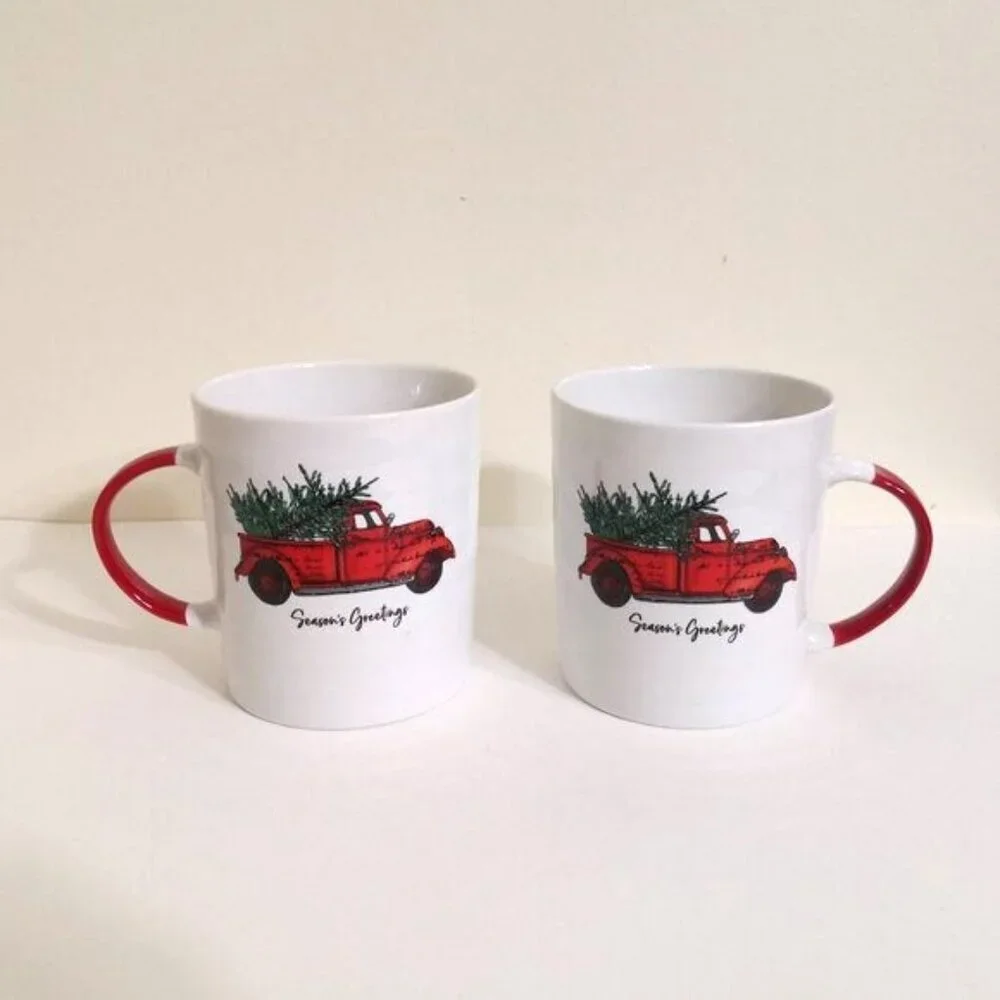 Pier 1 Season's Greetings Christmas Coffee Tea Mug 21 oz‎ Set of 2